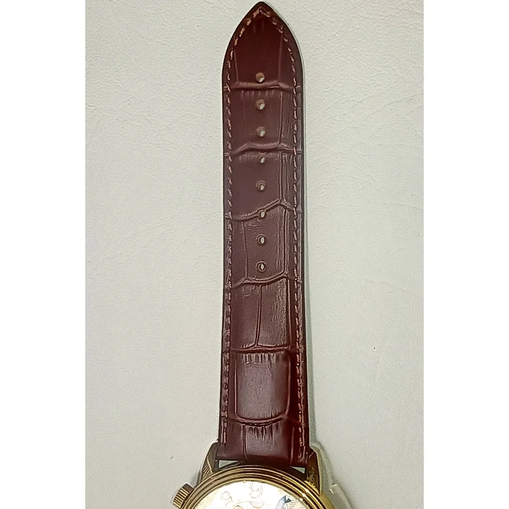 Stuhrling Delphi Oracle 107BG Automatic 44mm Skeleton Watch Gold toned Leather - Picture 14 of 16